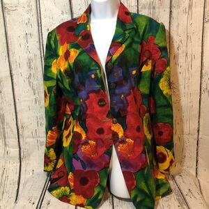 Vintage Bold Floral Blazer Bright Multicolor Statement Jacket 90s vibes bold